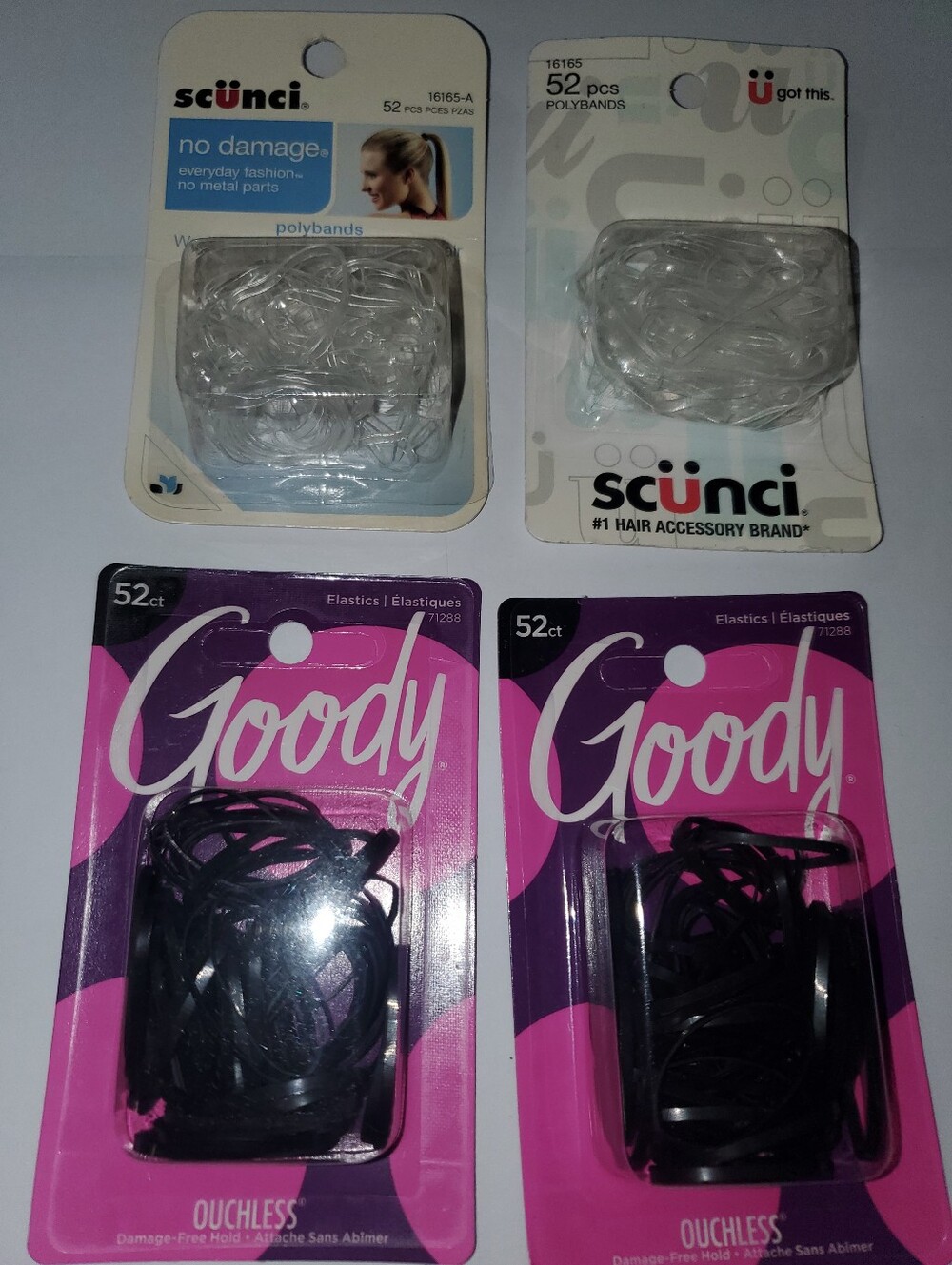 4 Pks Black and Clear Hair Elastics